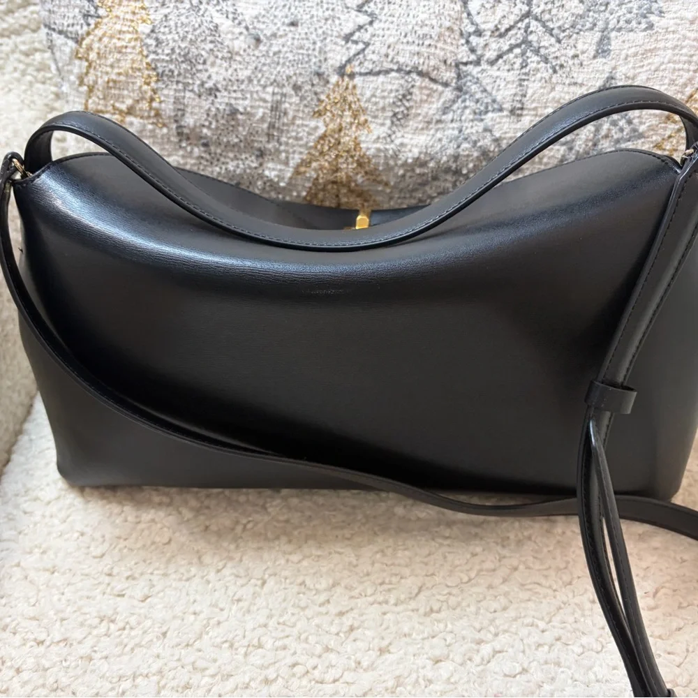 Toteme Black Leather T-Lock Shoulder Bag with Gold Hardware, with top handle